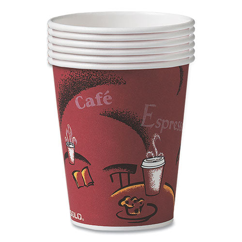 Image of SOLO® Paper Hot Drink Cups in Bistro Design, 8 oz, Maroon, 500/Carton