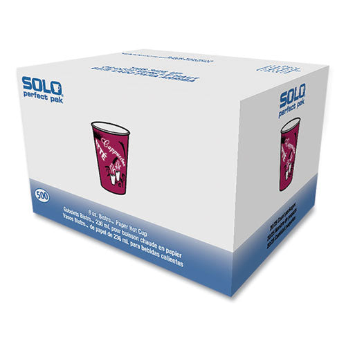 Image of SOLO® Paper Hot Drink Cups in Bistro Design, 8 oz, Maroon, 500/Carton