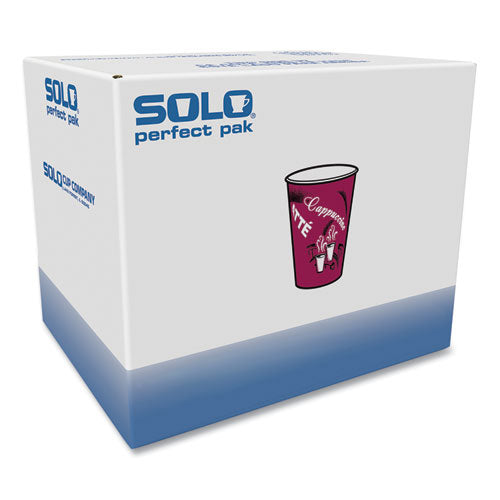 Image of SOLO® Paper Hot Drink Cups in Bistro Design, 8 oz, Maroon, 500/Carton