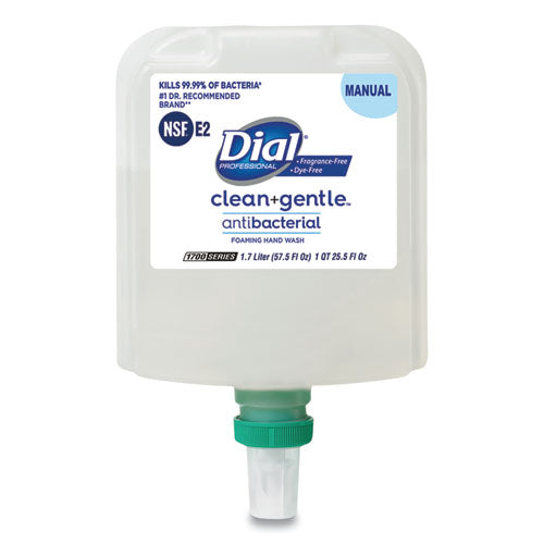 Image of Dial® Professional Clean+Gentle Antibacterial Foaming Hand Wash Refill for 1700 Dispenser, Fragrance-Free, 1.7 L, 3/Carton