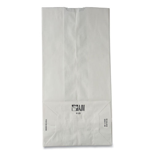 Image of Ross & Wallace Paper Products Grocery Paper Bags, #6 Size, 5.88" x 3.63" x 11", White, 500/Bundle