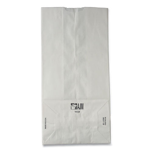 Image of Ross & Wallace Paper Products Grocery Paper Bags, #10 Size, 7" x 4.38" x 13.75", White, 500/Bundle