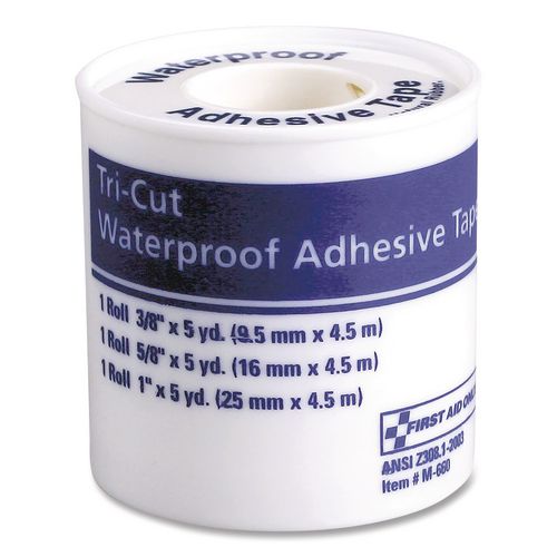 Image of First Aid Only Tri-Cut Waterproof-Adhesive Medical Tape with Dispenser, Tri-Cut Width (0.38", 0.63", 1"), 5 yds Long