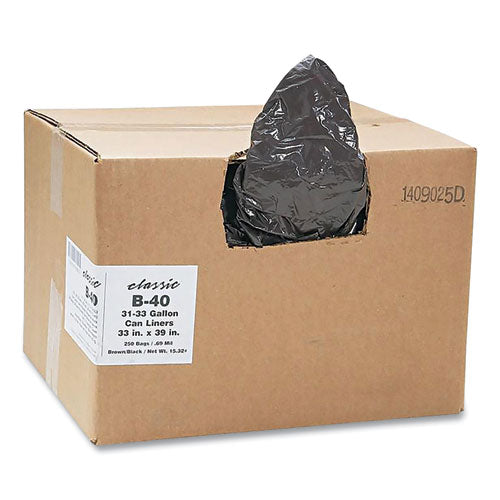 Image of Classic Linear Low-Density Can Liners, 33 Gal, 0.63 Mil, 33" X 39", Black, 25 Bags/roll, 10 Rolls/carton