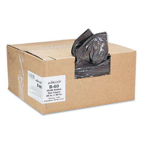 Image of Classic Linear Low-Density Can Liners, 60 gal, 0.9 mil, 38" x 58", Black, 10 Bags/Roll, 10 Rolls/Carton