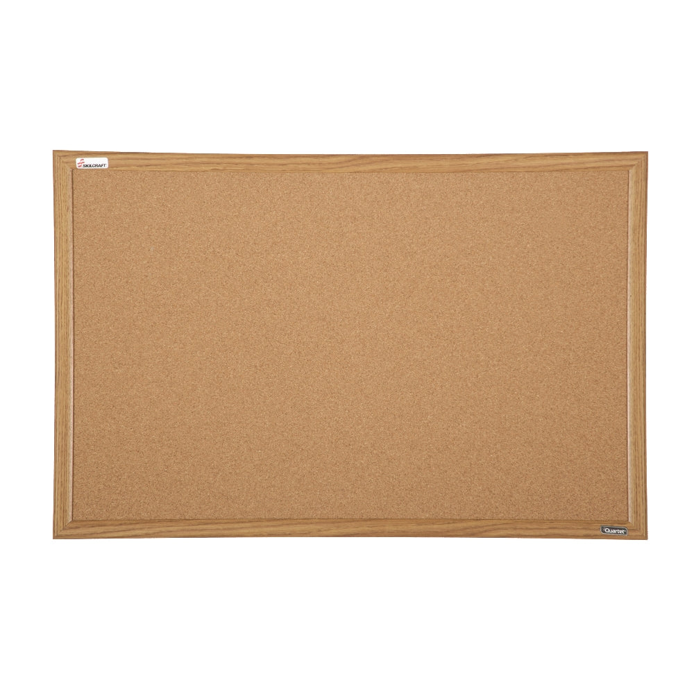 Image of Quartet/Skilcraft Natural Cork Bulletin Board, Oak Frame, 36" x 24"