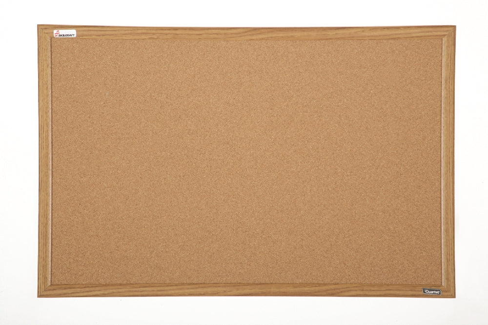 Image of Quartet/Skilcraft Natural Cork Bulletin Board, Oak Frame, 24" x 18"