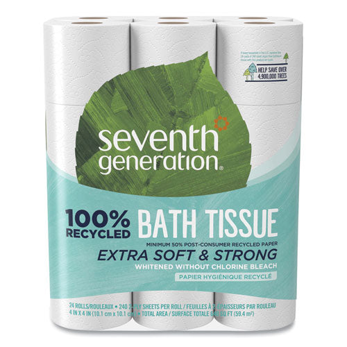 Image of Seventh Generation® 100% Recycled Bathroom Tissue, Septic Safe, 2-Ply, White, 240 Sheets/roll, 24/pack