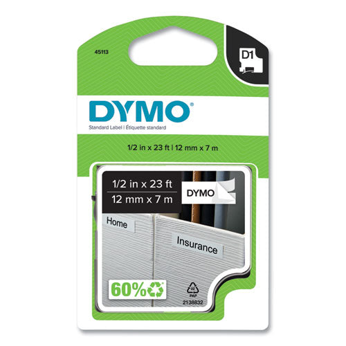 Image of DYMO® D1 High-Performance Polyester Removable Label Tape, 0.5" X 23 Ft, Black On White