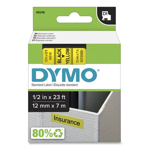 Image of DYMO® D1 High-Performance Polyester Removable Label Tape, 0.5" X 23 Ft, Yellow