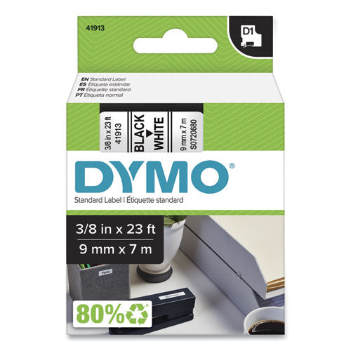 Image of DYMO® D1 High-Performance Polyester Removable Label Tape, 0.37" X 23 Ft, Black On White