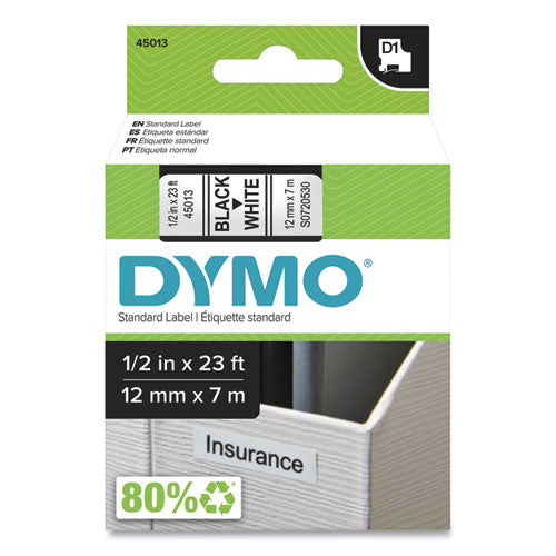 Image of DYMO® D1 High-Performance Polyester Removable Label Tape, 0.5" X 23 Ft, Black On White
