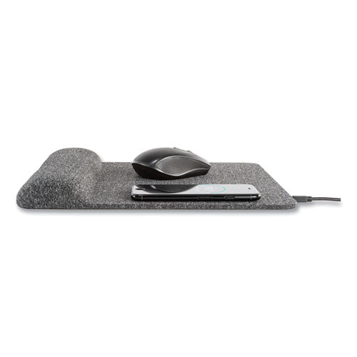 Image of Allsop® Powertrack Plush Wireless Charging Mouse Pad with Wrist Rest, 11.8 x 11.6, Gray