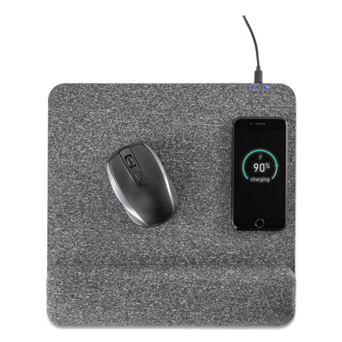 Image of Allsop® Powertrack Plush Wireless Charging Mouse Pad with Wrist Rest, 11.8 x 11.6, Gray