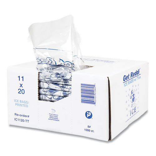 Image of Inteplast Group Ice Bags with Twist-Ties, Ice: Penguin Icon Labeling, 8 lb Capacity, 11" x 20", Clear, 1,000/Carton