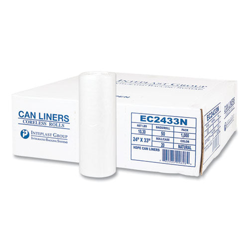 Image of Inteplast Group High-Density Commercial Can Liners, 16 gal, 5 mic, 24" x 33", Natural, Perforated Roll, 50 Bags/Roll, 20 Rolls/Carton