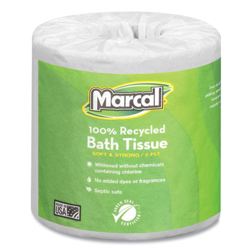 Image of Marcal® 100% Recycled 2-Ply Bath Tissue, Septic Safe, Individually Wrapped Rolls, White, 330 Sheets/Roll, 48 Rolls/Carton