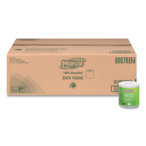 Image of Marcal® 100% Recycled 2-Ply Bath Tissue, Septic Safe, Individually Wrapped Rolls, White, 330 Sheets/Roll, 48 Rolls/Carton