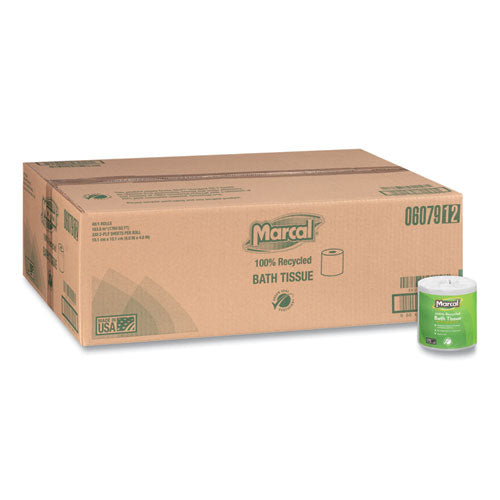 Image of Marcal® 100% Recycled 2-Ply Bath Tissue, Septic Safe, Individually Wrapped Rolls, White, 330 Sheets/Roll, 48 Rolls/Carton