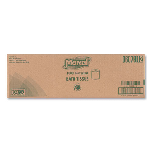 Image of Marcal® 100% Recycled 2-Ply Bath Tissue, Septic Safe, Individually Wrapped Rolls, White, 330 Sheets/Roll, 48 Rolls/Carton