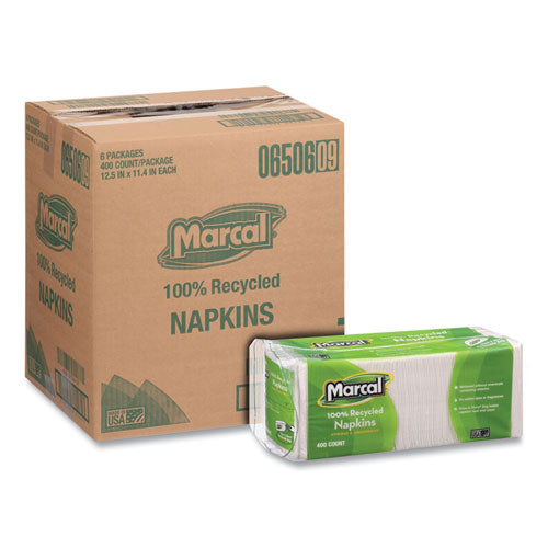 Image of Marcal® 100% Recycled Luncheon Napkins, 11.4 X 12.5, White, 400/pack, 6pk/ct