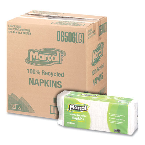 Image of Marcal® 100% Recycled Luncheon Napkins, 11.4 X 12.5, White, 400/pack, 6pk/ct