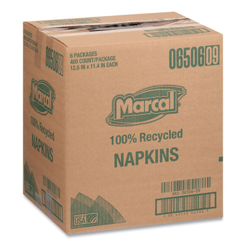 Image of Marcal® 100% Recycled Luncheon Napkins, 11.4 X 12.5, White, 400/pack, 6pk/ct