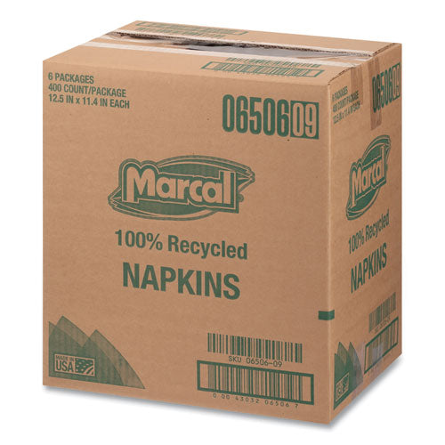 Image of Marcal® 100% Recycled Luncheon Napkins, 11.4 X 12.5, White, 400/pack, 6pk/ct