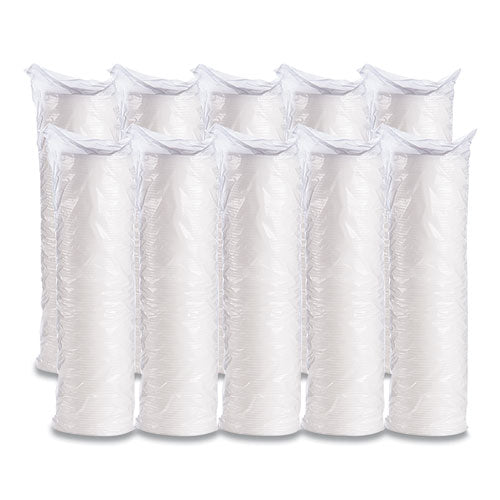 Image of Dart® Plastic Lids for Foam Cups, Bowls and Containers, Vented, Fits 6 oz to 14 oz, White, 100/Pack, 10 Packs/Carton