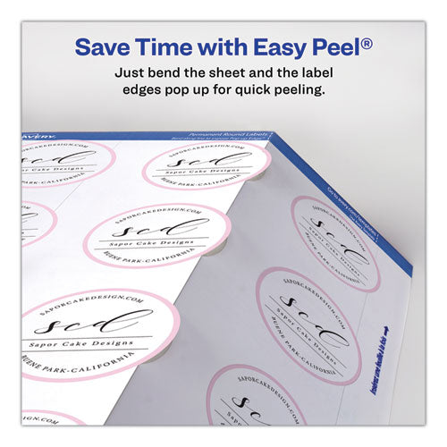 Image of Avery® Round Print-To-The Edge Labels With Surefeed, 2.5" Dia, Glossy White, 90/pk