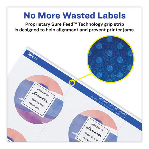 Image of Avery® Round Print-to-the Edge Labels with SureFeed and EasyPeel, 2" dia, Matte White, 300/Pack