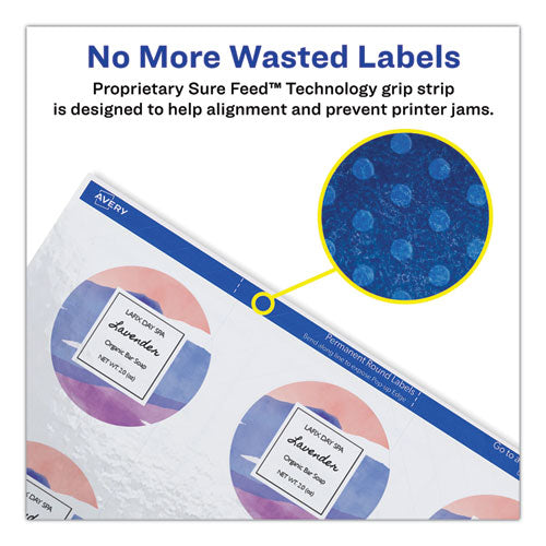 Image of Avery® Round Print-To-The Edge Labels With Sure Feed And Easy Peel, 2" Dia, Glossy White, 120/pk
