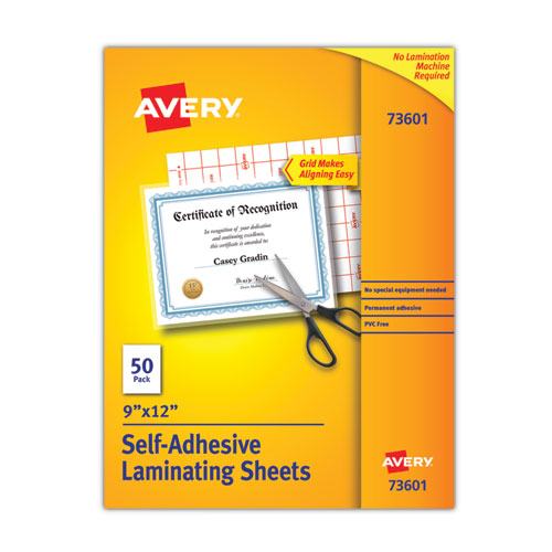 Image of Avery® Clear Self-Adhesive Laminating Sheets, 3 Mil, 9" X 12", Matte Clear, 50/box