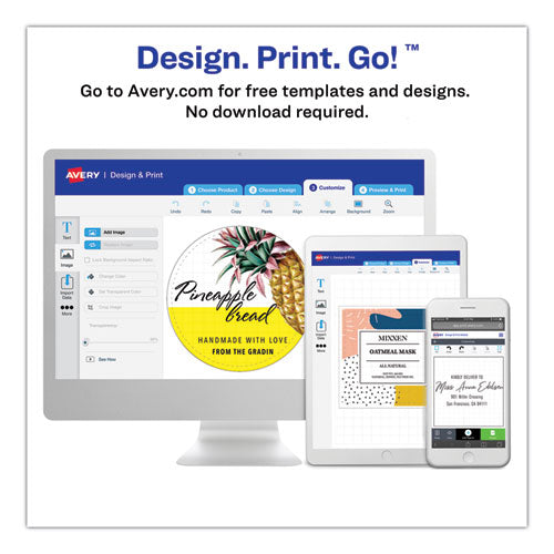 Image of Avery® Round Print-To-The Edge Labels With Sure Feed And Easy Peel, 2" Dia, Glossy White, 120/pk