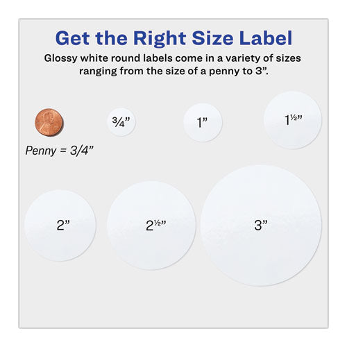 Image of Avery® Round Print-To-The Edge Labels With Surefeed, 2.5" Dia, Glossy White, 90/pk