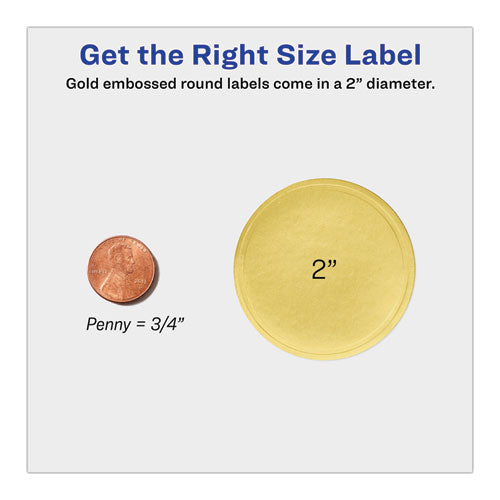 Image of Avery® Round Labels, Inkjet Printers, 2" dia, Gold, 12/Sheet, 8 Sheets/Pack