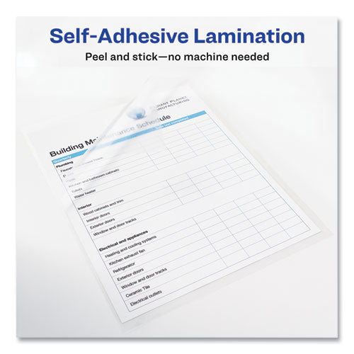 Image of Avery® Clear Self-Adhesive Laminating Sheets, 3 Mil, 9" X 12", Matte Clear, 50/box