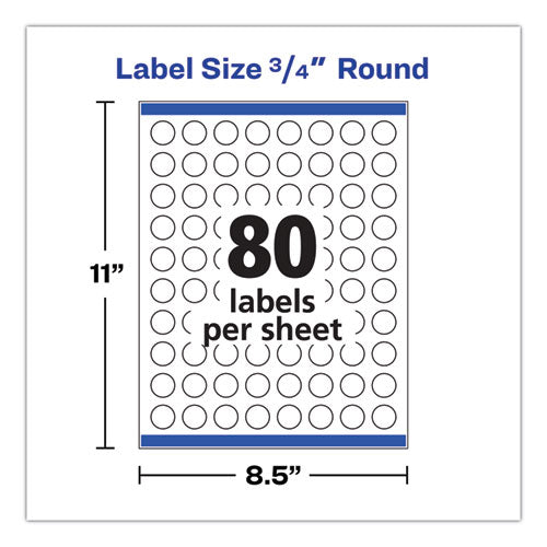 Image of Avery® Printable Self-Adhesive Permanent ID Labels w/Sure Feed, 0.75" dia, White 800/PK