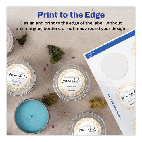 Image of Avery® Round Print-To-The Edge Labels With Surefeed, 2.5" Dia, Glossy White, 90/pk