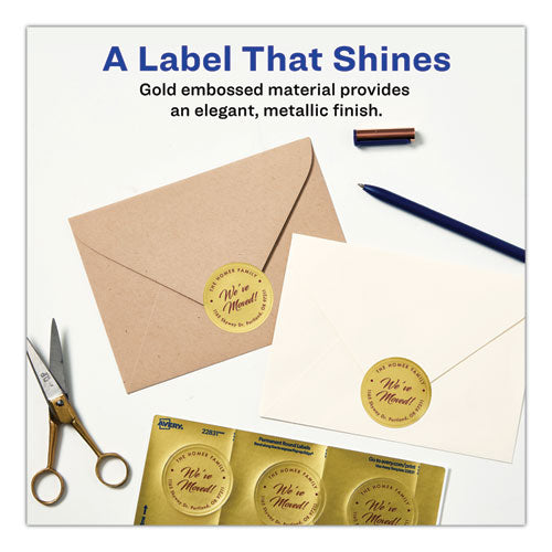 Image of Avery® Round Labels, Inkjet Printers, 2" dia, Gold, 12/Sheet, 8 Sheets/Pack