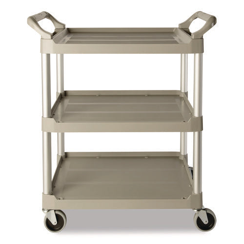 Image of Rubbermaid® Commercial Three-Shelf Service Cart, Plastic, 3 Shelves, 200 lb Capacity, 18.63" x 33.63" x 37.75", Platinum