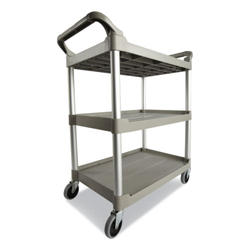 Image of Rubbermaid® Commercial Three-Shelf Service Cart, Plastic, 3 Shelves, 200 lb Capacity, 18.63" x 33.63" x 37.75", Platinum