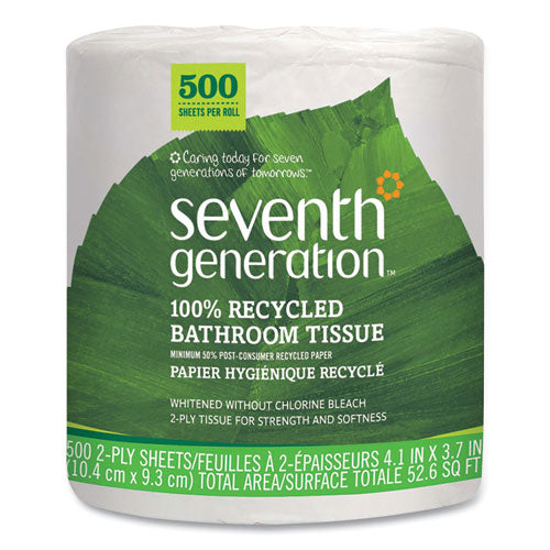 Image of Seventh Generation® 100% Recycled Bathroom Tissue, Septic Safe, Individually Wrapped Rolls, 2-Ply, White, 500 Sheets/Jumbo Roll, 60/Carton