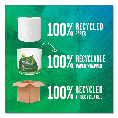 Image of Seventh Generation® 100% Recycled Bathroom Tissue, Septic Safe, Individually Wrapped Rolls, 2-Ply, White, 500 Sheets/Jumbo Roll, 60/Carton