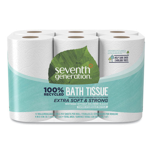 Image of Seventh Generation® 100% Recycled Bathroom Tissue, Septic Safe, 2-Ply, White, 240 Sheets/Roll, 12 Rolls/Pack, 4 Packs/Carton