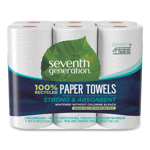 Image of Seventh Generation® 100% Recycled Paper Kitchen Towel Rolls, 2-Ply, 11 x 5.4, 140 Sheets/Roll, 24 Rolls/Carton