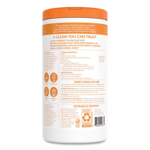 Image of Seventh Generation® Botanical Disinfecting Wipes, 7 x 8, Lemongrass Citrus, 70 Count, 6/Carton