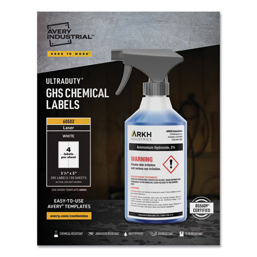 Image of Avery® Ultraduty Ghs Chemical Waterproof And Uv Resistant Labels, 3.5 X 5, White, 4/sheet, 50 Sheets/box