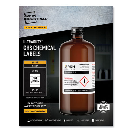 Image of Avery® Ultraduty Ghs Chemical Waterproof And Uv Resistant Labels, 2 X 4, White, 10/sheet, 50 Sheets/box