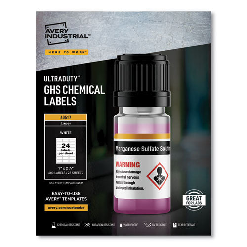 Image of Avery® Ultraduty Ghs Chemical Waterproof And Uv Resistant Labels, 1 X 2.5, White, 24/sheet, 25 Sheets/pack